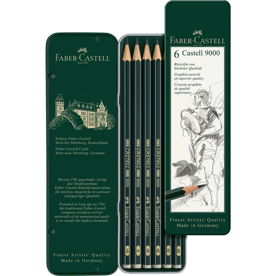 Faber-Castell - Castell 9000 Bleistift, 6er Metalletui