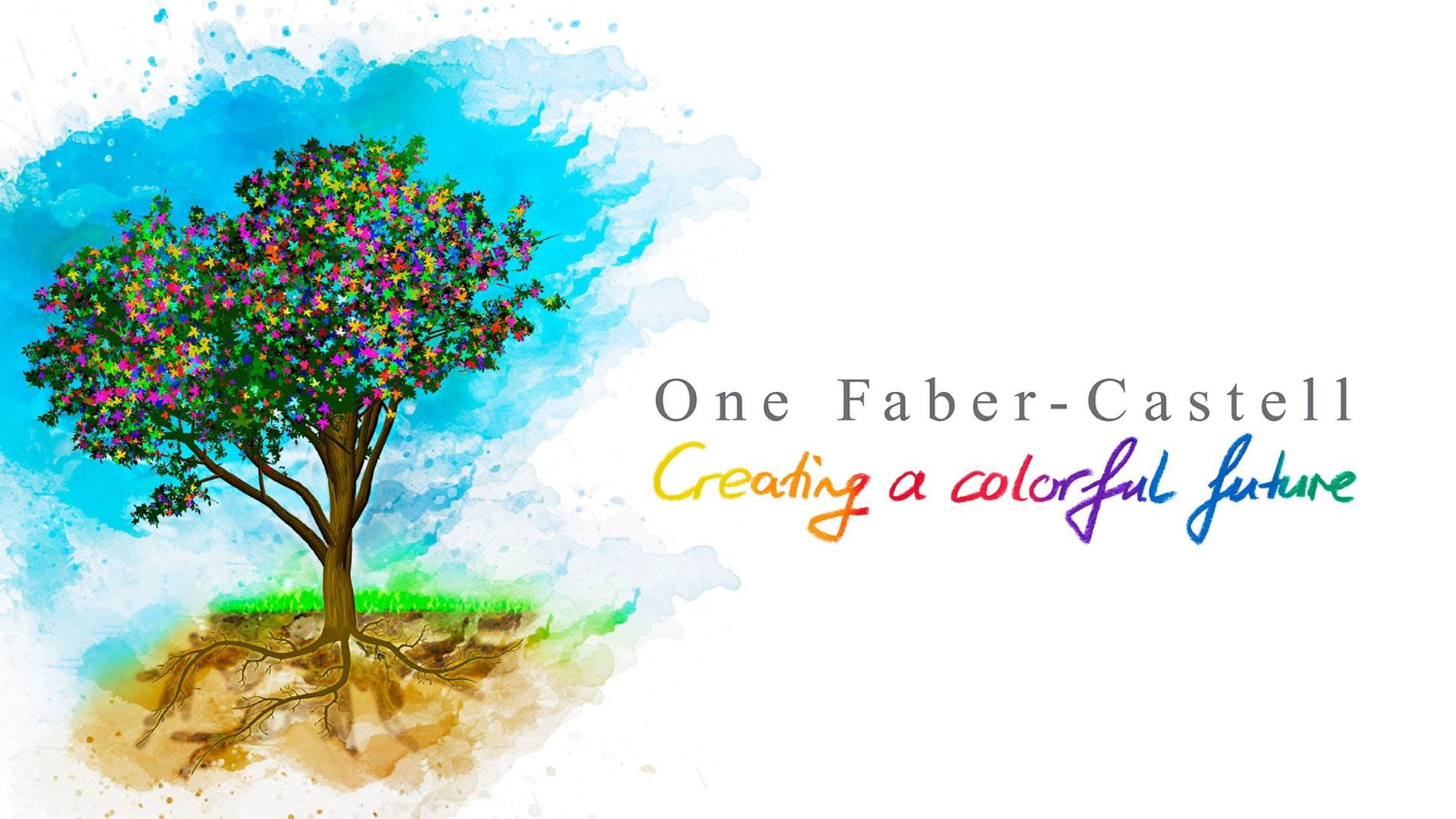 Baum mit Schriftzug "One Faber-Castell – Creating a colorful future"