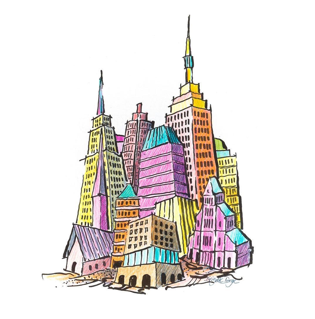 Colouring pages (medium): Skyline - Result - Version 1