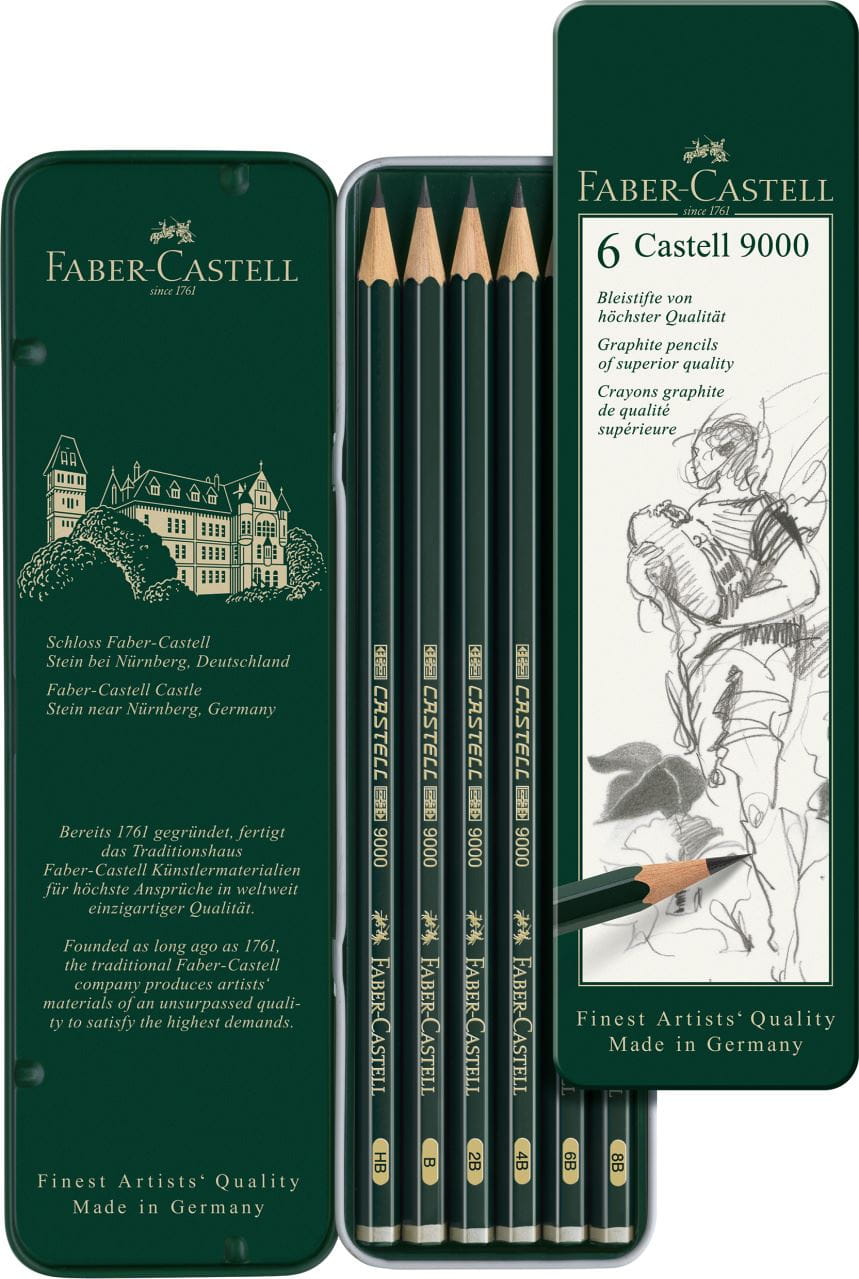 Faber-Castell - Castell 9000 Bleistift, 6er Metalletui