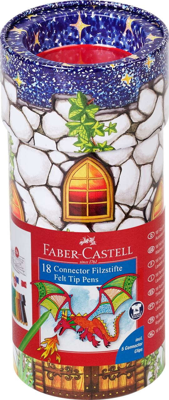 Faber-Castell - Connector Filzstift-Set Schloss in Metalldose, 25-teilig