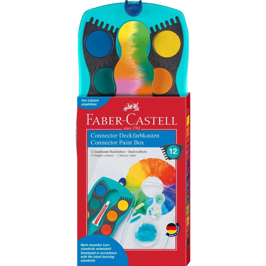 Faber-Castell - Farbkasten Connector türkis, 12 Farben + Deckweiß