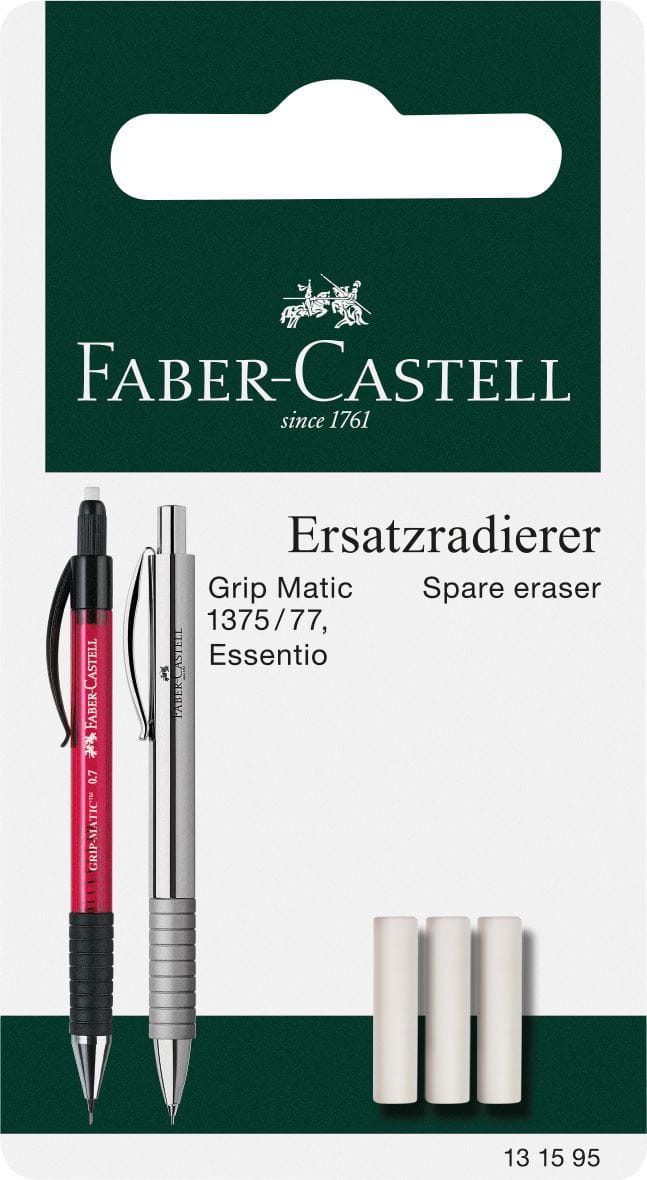 Faber-Castell - Grip Matic Ersatzradierer Druckbleistift, 3er Set