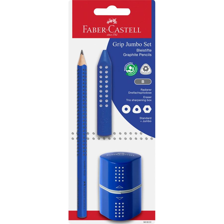 Faber-Castell - Jumbo Grip Bleistift Schreibset auf Blisterkarte, blau