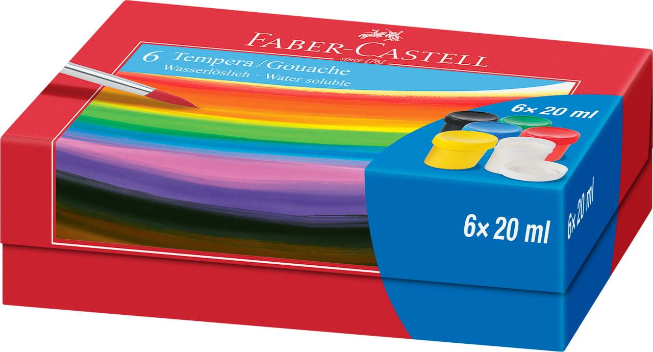 Faber-Castell - Tempera/Gouache, 6 Farben, Töpfchen m. Schraubdeckel à 20 ml