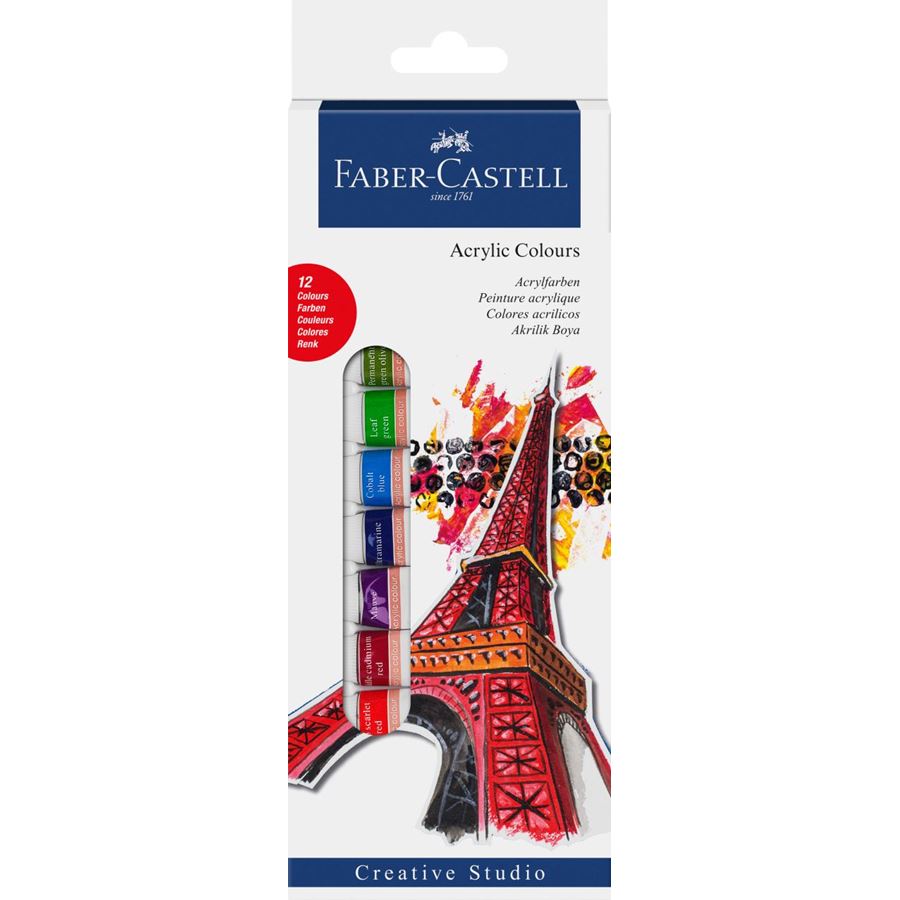 Faber-Castell - Starterset Acrylfarbe, 12er Etui, 12x 12 ml Tube