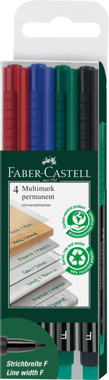 Faber-Castell - Multimark Folienstift permanent, F, 4er Etui