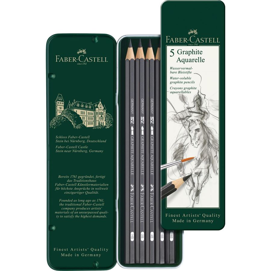 Faber-Castell - Graphite Aquarelle Künstlerbleistift, 5er Metalletui
