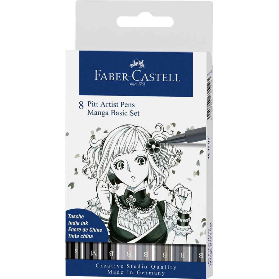Faber-Castell - Pitt Artist Pen Tuschestift, 8er Etui, Manga Basic Set