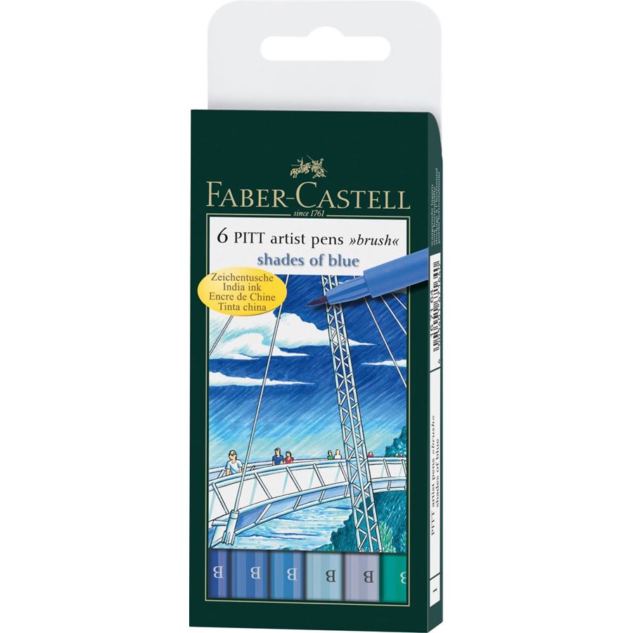 Faber-Castell - Pitt Artist Pen Brush Tuschestift, 6er Etui, Blautöne