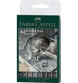 Faber-Castell - Pitt Artist Pen Tuschestift, 8er Etui, Black & Grey