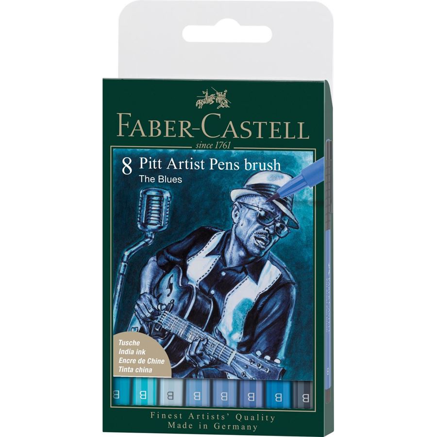 Faber-Castell - Pitt Artist Pen Brush Tuschestift, 8er Etui,The Blues