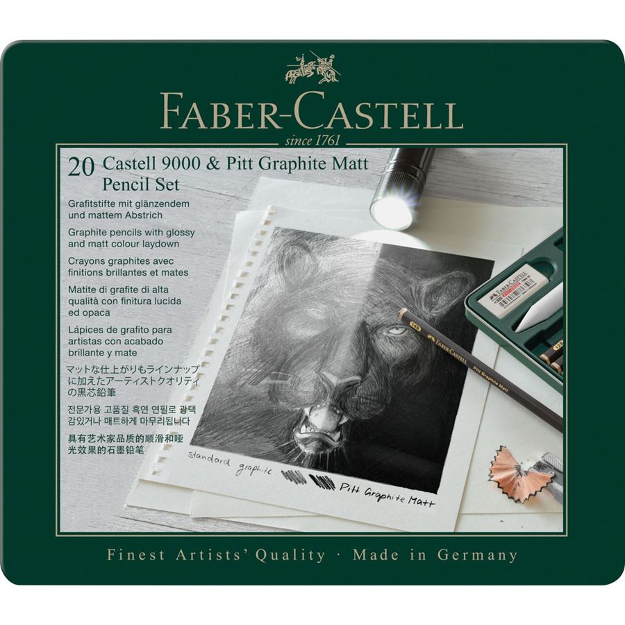 Faber-Castell - Pitt Graphite Matt & Castell 9000 Set, 20er Metalletui