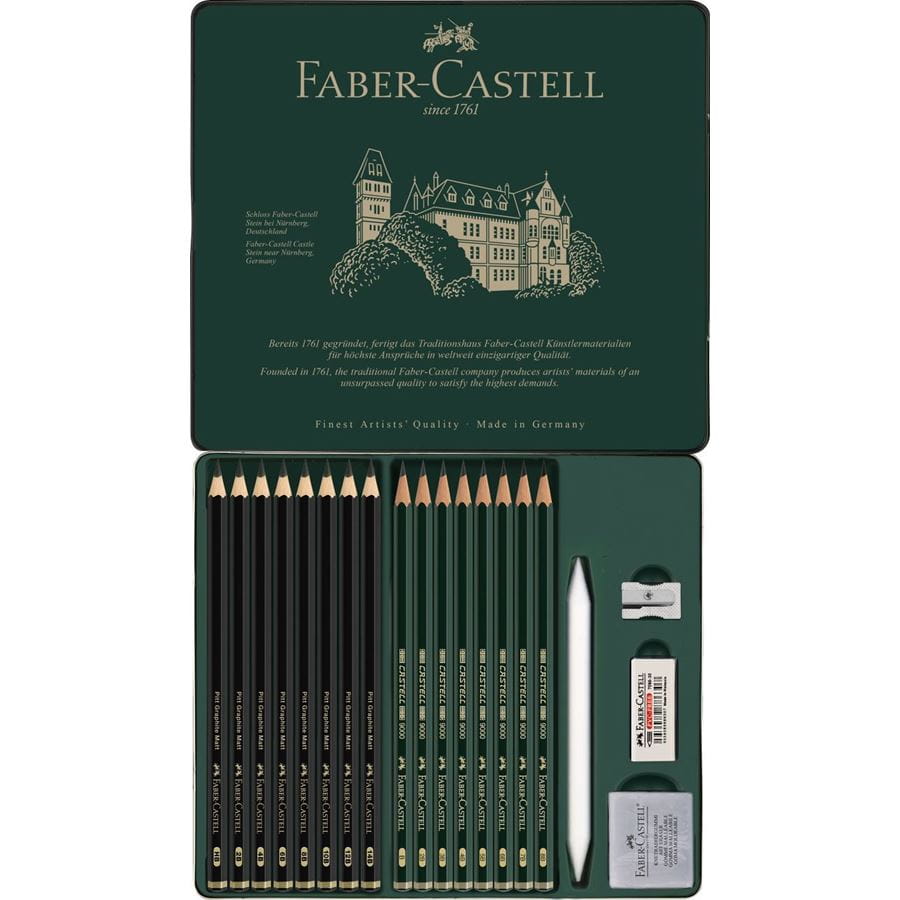 Faber-Castell - Pitt Graphite Matt & Castell 9000 Set, 20er Metalletui