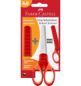 Faber-Castell - Grip Schulschere mit Klingenschutz und Softgriffzone, rot