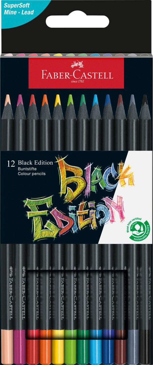 Faber-Castell - Black Edition Buntstifte, 12er Kartonetui